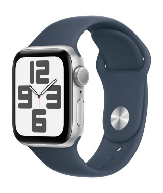 Apple Watch SE GPS - 40mm - Boîtier Silver Aluminium - Bracelet Storm Blue Sport Band - M/L