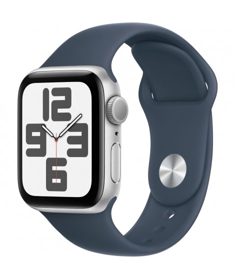 Apple Watch SE GPS - 40mm - Boîtier Silver Aluminium - Bracelet Storm Blue Sport Band - M/L