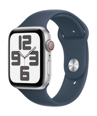 Apple Watch SE GPS + Cellular - 44mm - Boîtier Silver Aluminium - Bracelet Storm Blue Sport Band - S/M