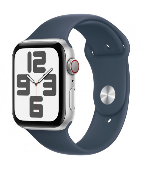 Apple Watch SE GPS + Cellular - 44mm - Boîtier Silver Aluminium - Bracelet Storm Blue Sport Band - S/M