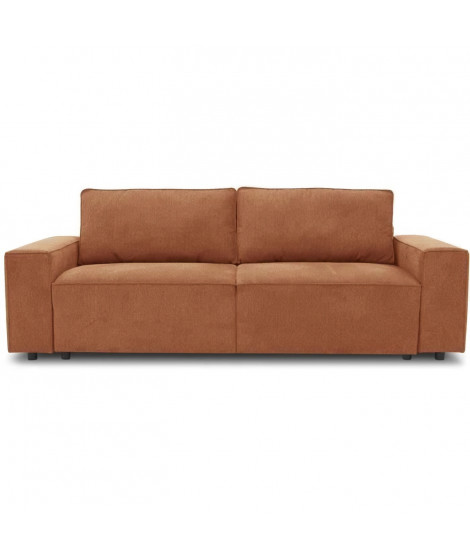 Canapé convertible 3 places JOSH - Tissu Loft Terracotta - Coffre de rangement - L 197 x P 117 x H 65 cm