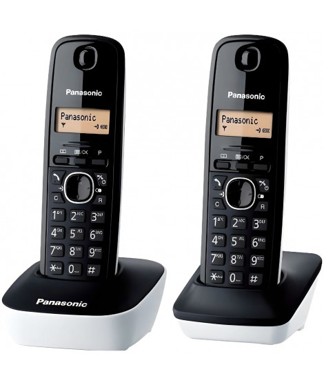 Panasonic KX-TG1612FRW Duo Téléphone Sans Fil Sans Répondeur Noir Blanc