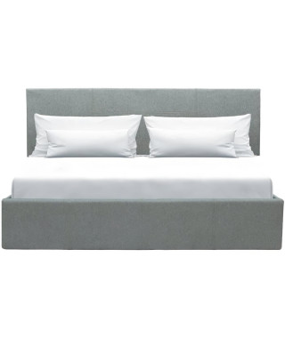 Lit coffre adulte MARTIN - Couchage 160x200 cm - Gris clair - Sommier a lattes - L 209 x P 166 x H 99 cm