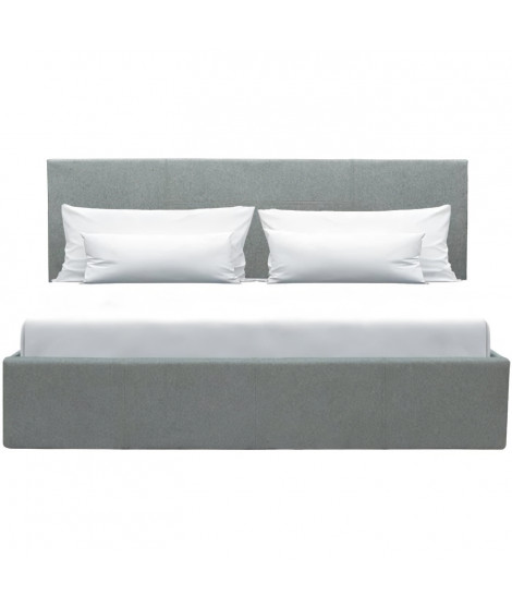 Lit coffre adulte MARTIN - Couchage 160x200 cm - Gris clair - Sommier a lattes - L 209 x P 166 x H 99 cm