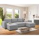 Canapé d'angle convertible panoramique PHARELL 5/6 places - Tissu souris - Coffre de rangement - L297 x P155 x H71/85 cm