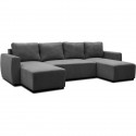 Canapé d'angle convertible panoramique PHARELL 5/6 places - Tissu velours côtelé anthracite - Coffre de rangement - L297 x P1…