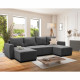 Canapé d'angle convertible panoramique PHARELL 5/6 places - Tissu velours côtelé anthracite - Coffre de rangement - L297 x P1…