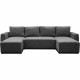 Canapé d'angle convertible panoramique PHARELL 5/6 places - Tissu velours côtelé anthracite - Coffre de rangement - L297 x P1…