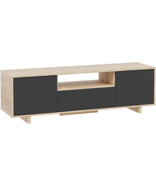 Meuble TV ZAIRA - Mélaminé Anthracite et chene - 3 Portes - L150 x P41 x H46 cm