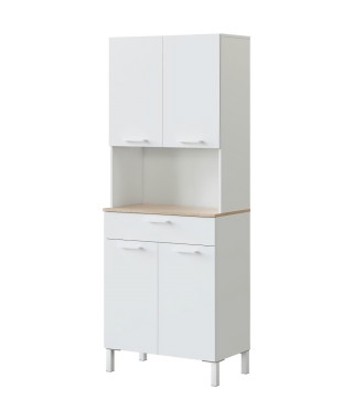 Meuble de cuisine KIRA - Décor blanc artik et chene canadien - 4 Portes + 1 Tiroir - L186 x H72 x P40 cm