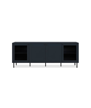 Meuble TV CARACAS - 2 portes + 2 portes vitrées - Décor Bleu navy - L180 x H68 x P40 cm