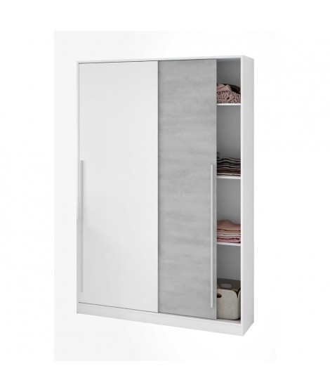 Armoire TOP - Décor blanc artik et blanc vehlo - 2 Portes coulissantes - L200 x H120 x P50 cm