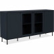 Buffet salle a manger CARACAS - Décor bleu navy - 2 portes vitrées + 2 portes - L180 x H90 x P40 cm