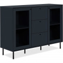 Buffet salle a manger CARACAS - Décor bleu navy - 2 portes vitrées + 3 tiroirs - L120 x H90 x P40 cm