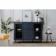 Buffet salle a manger CARACAS - Décor bleu navy - 2 portes vitrées + 3 tiroirs - L120 x H90 x P40 cm