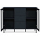 Buffet salle a manger CARACAS - Décor bleu navy - 2 portes vitrées + 3 tiroirs - L120 x H90 x P40 cm