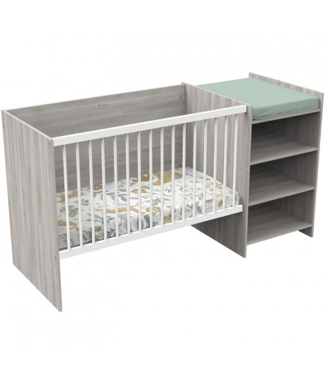 Lit combiné BABY PRICE UP 120x60 cm - Evolutif en 90x190 - Avec étageres - Décor chene silex