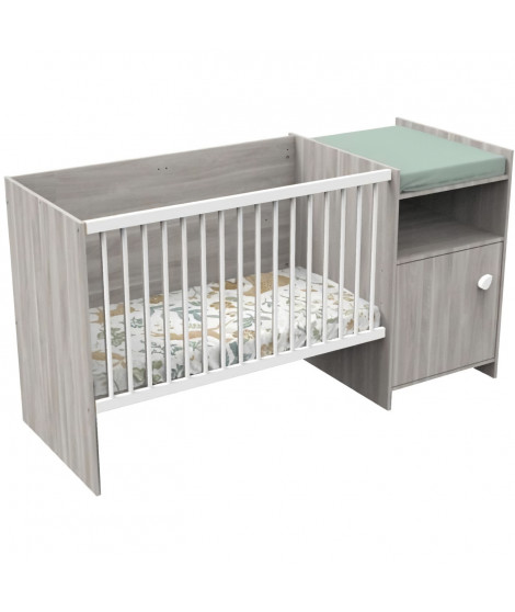 Lit combiné BABY PRICE UP 120x60 cm - Evolutif en 90x190 - Avec porte - Décor chene silex