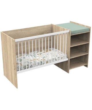 Lit combiné BABY PRICE UP 120x60 cm - Evolutif en 90x190 - Avec étageres - Décor chene doré