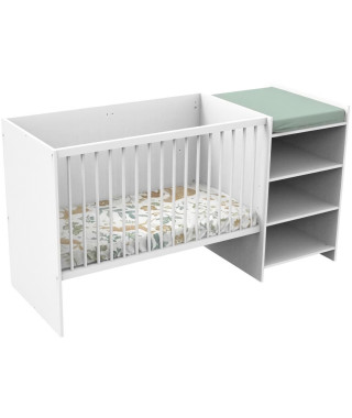 Lit combiné BABY PRICE FIRST 120x60 cm - Evolutif en 90x190 cm - Avec étagere - Décor blanc