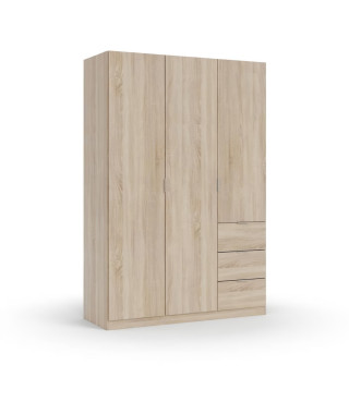 Armoire LC200 - Décor chene canadien - 3 Portes + 3 Tiroirs - L200 x H135 x P40 cm