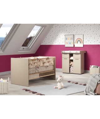 Chambre bébé Duo : Lit 70 x 140 cm + Commode a langer CLEVER - Cappuccino - TREND TEAM