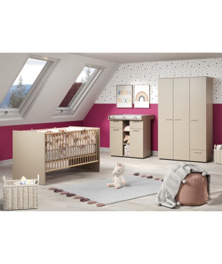 Chambre bébé Trio : Lit 70 x 140 cm + Armoire + Commode a langer CLEVER - Cappuccino - TREND TEAM