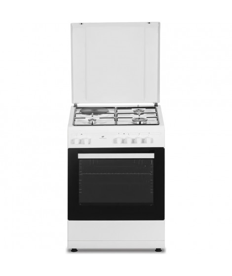 Cuisiniere mixte CONTINENTAL EDISON CECM60FCW - 3 feux gaz + 1 électrique - L59,8 x P61 xH83 cm - Blanc