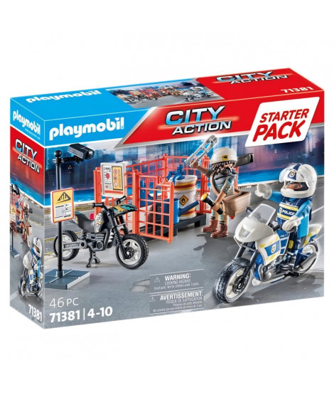 PLAYMOBIL 71381 Starter Pack Police - City Action - Avec un policier, un bandit, des motos et des accessoires - Des 4 ans