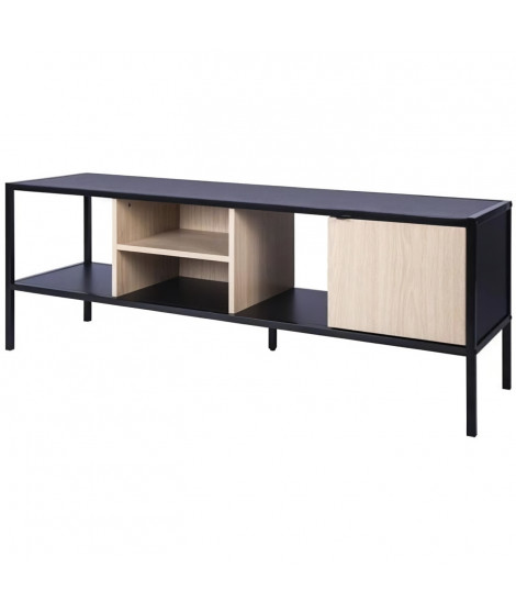 Meuble TV 1 porte - Métal et bois - L 140 x P 40 x H 50 cm - MINSK