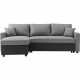 Canapé d'angle réversible convertible grand couchage + coffre - Tissu Noir et gris - L 228 x P 148 x H 86 cm - OWENS