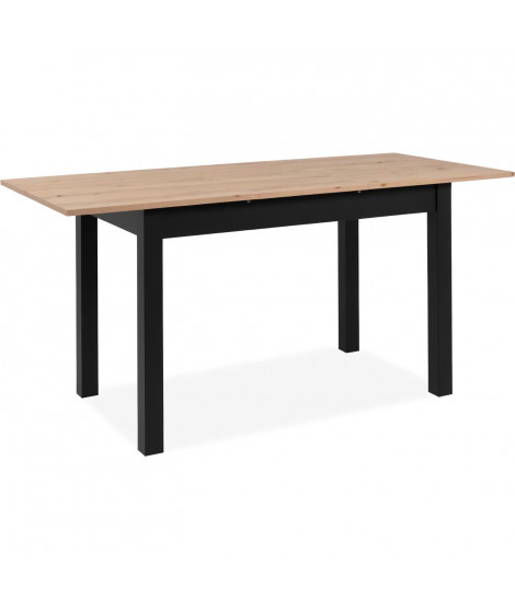 Table extensible Coburg - Décor chene artisan et noir - Allonge de 40 cm - L120/160 x H76,5 x P70 cm