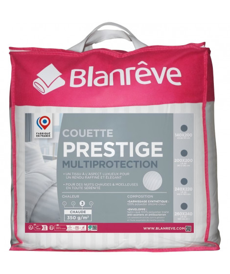 Couette 220x240 cm BLANREVE PRESTIGE Multiprotection - 100% Polyester - 2 Personnes - Satin rayé