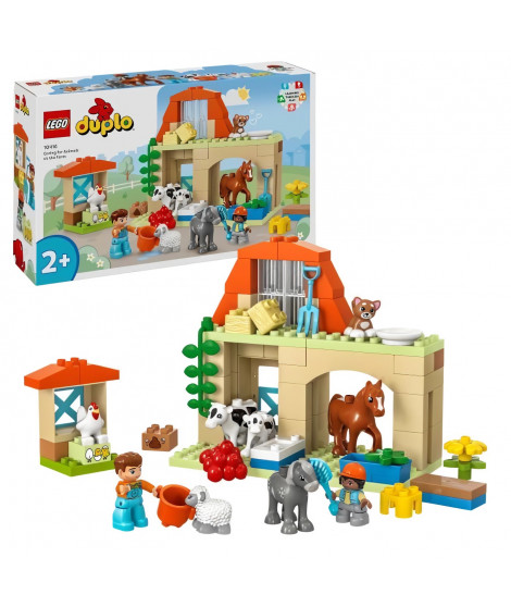 LEGO 10416 DUPLO Ma Ville Prendre Soin des Animaux de la Ferme, Jouet Éducatif pour Bébés, Maison, Figurines de Chevaux