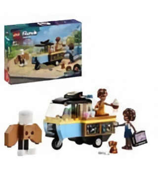 LEGO 42606 Friends Le Chariot de Pâtisseries Mobile, Jouet Éducatif avec Figurines Aliya, Jules et le Chien Aira