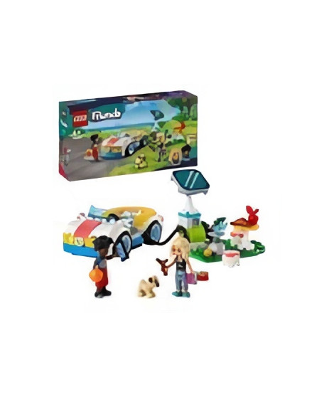 LEGO 42609 Friends La Voiture Électrique et la Borne de Recharge,  Jouet de Voiture, avec les Figurines Nova et Zac