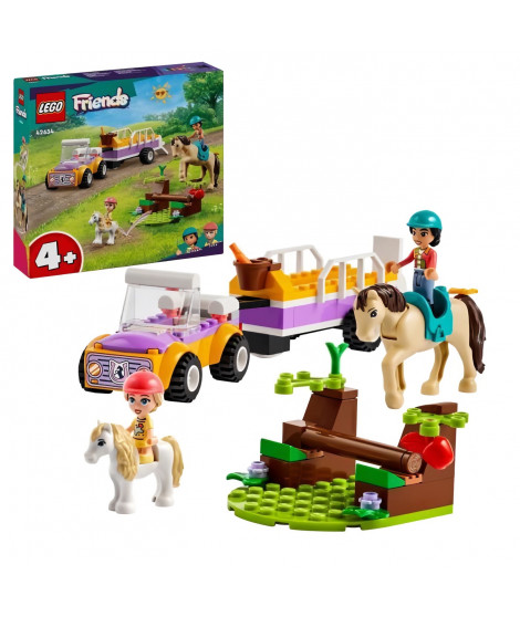 LEGO 42634 Friends La Remorque du Cheval et du Poney, Jouet avec Figurines Liann, Zoya et 2 Figurines d'Animaux