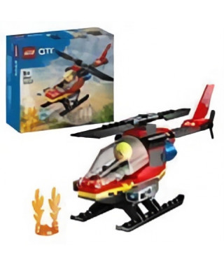 LEGO 60411 City L'Hélicoptere de Secours des Pompiers, Jouet avec Minifigurines de Pilote Pompier, Cadeau pour Enfants