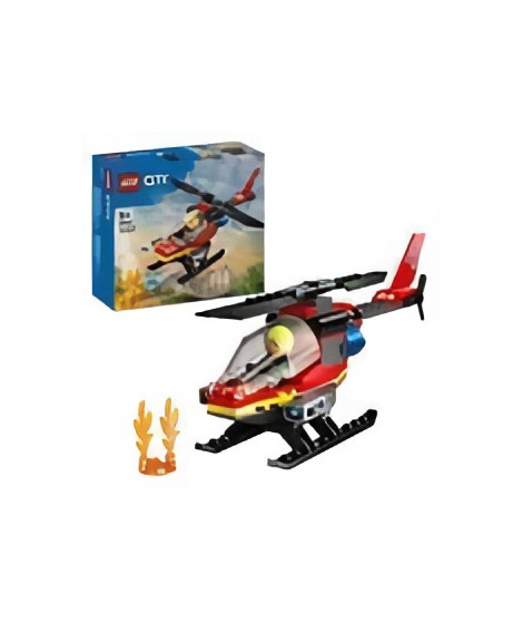 LEGO 60411 City L'Hélicoptere de Secours des Pompiers, Jouet avec Minifigurines de Pilote Pompier, Cadeau pour Enfants