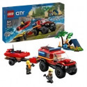LEGO 60412 City Le Camion de Pompiers 4x4 et le Canot de Sauvetage, Jouet avec Bateau, Remorque et Minifigurines