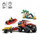 LEGO 60412 City Le Camion de Pompiers 4x4 et le Canot de Sauvetage, Jouet avec Bateau, Remorque et Minifigurines