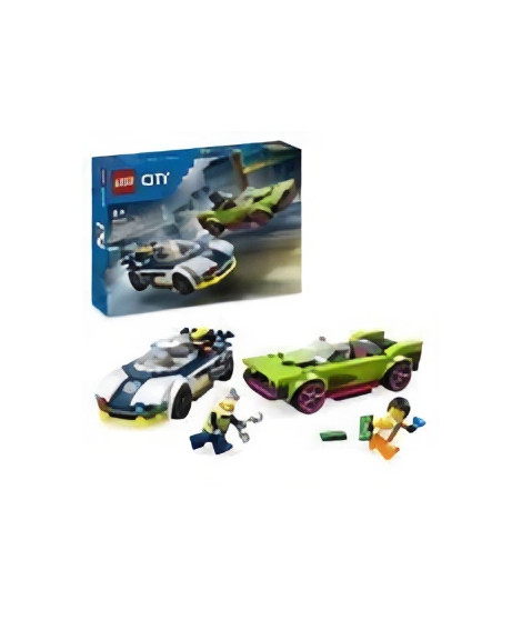 LEGO 60415 City La Course-Poursuite entre la Voiture de Police et la Super Voiture, Jouet avec Minifigurines, Cadeau Enfants