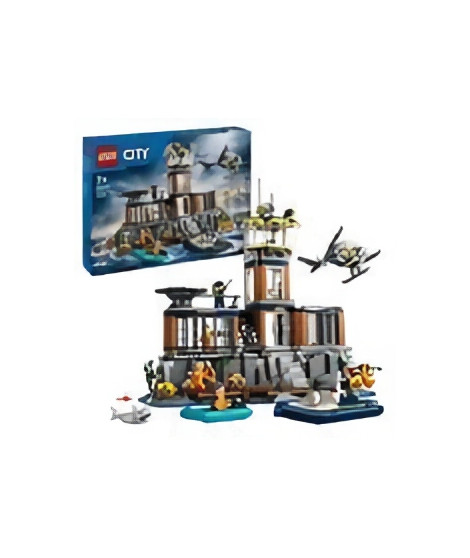 LEGO 60419 City La Prison de la Police en Haute Mer, Jouet avec Hélicoptere et Bateau, 7 Minifigurines et Figurine de Chien