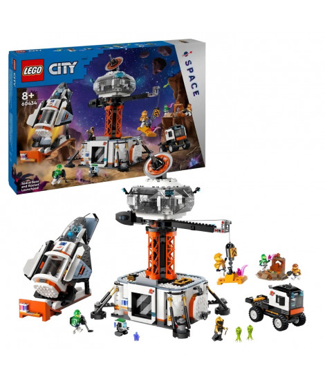 LEGO 60438 City La Station Spatiale et la Base de Lancement de Fusées, Jouet sur L'Espace, avec Robot et 6 Minifigurines