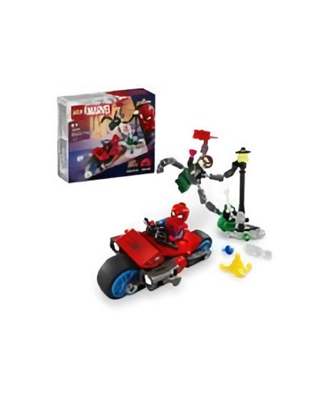 LEGO 76275 Marvel La Course-poursuite en Moto : Spider-Man contre Docteur Octopus, Jouet avec Moto avec Canons