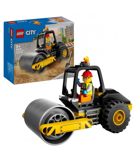LEGO 60401 City Le Rouleau Compresseur de Chantier, Maquette de Jouet de Camion avec Minifigurines d'Ouvrier