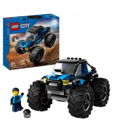 LEGO 60402 City Le Monster Truck Bleu, Jouet Camion Tout-Terrain et Minifigurine de Conducteur, Cadeau Enfants