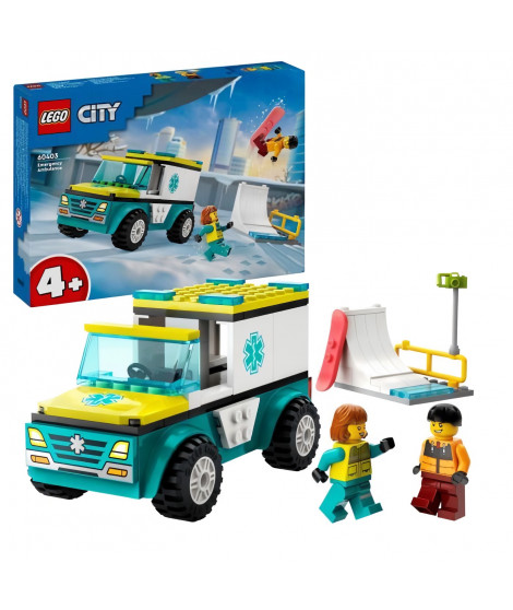 LEGO 60403 City L'Ambulance de Secours et le Snowboardeur, Jeu Enfants avec Jouet de Véhicule Médical et Minifigurines