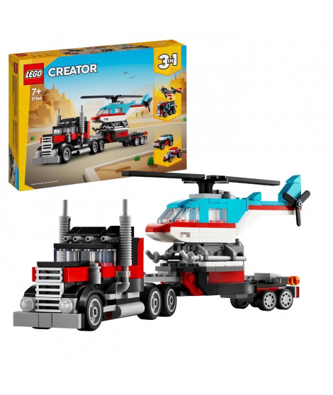 LEGO 31146 Creator 3en1 Le Camion Remorque avec Hélicoptere, Jouet d'Hélicoptere et Camion, Avion et Camion-Citerne