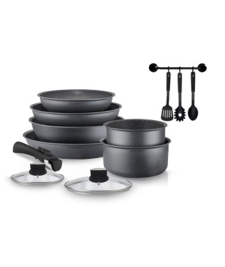 Batterie de cuisine Arthur Martin AM268GM 12 pieces - Aluminium - Poignée amovible - Tous feux dont induction